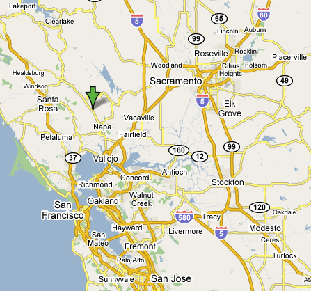 Map of Where Yountville Is in Relation to the Rest of the San Francisco Bay Area